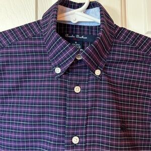 Brooks Brothers Youth Button Down Shirt Size Small Non-Iron Purple Plaid